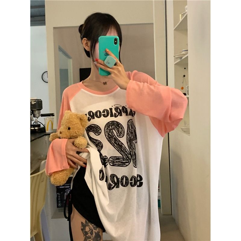 Jiashucheng Áo Thun Lụa Lạnh Mỏng Tay Dài Dáng Rộng Phong Cách Mới Mùa Hè Cho Nữ