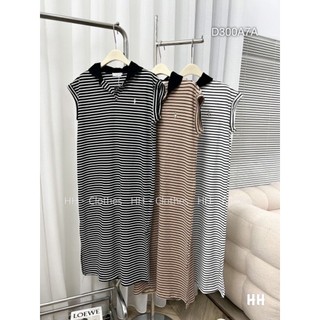 Váy Phông Kẻ Tay Hến ,Đầm Polo Kẻ Ngang Dáng Suông Form Rộng ,Dáng Dài ,Freesize