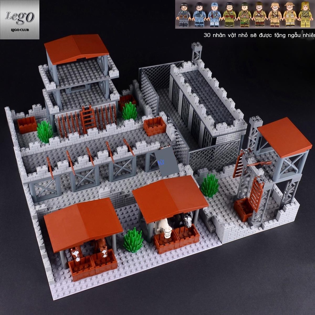 💥Sẵn sàng giao hàng🎊Tương thích LEGO Block Resident Base Quân sự Thế chiến II Ruins Cảnh tường thành cổ Lâu đài Xây dự