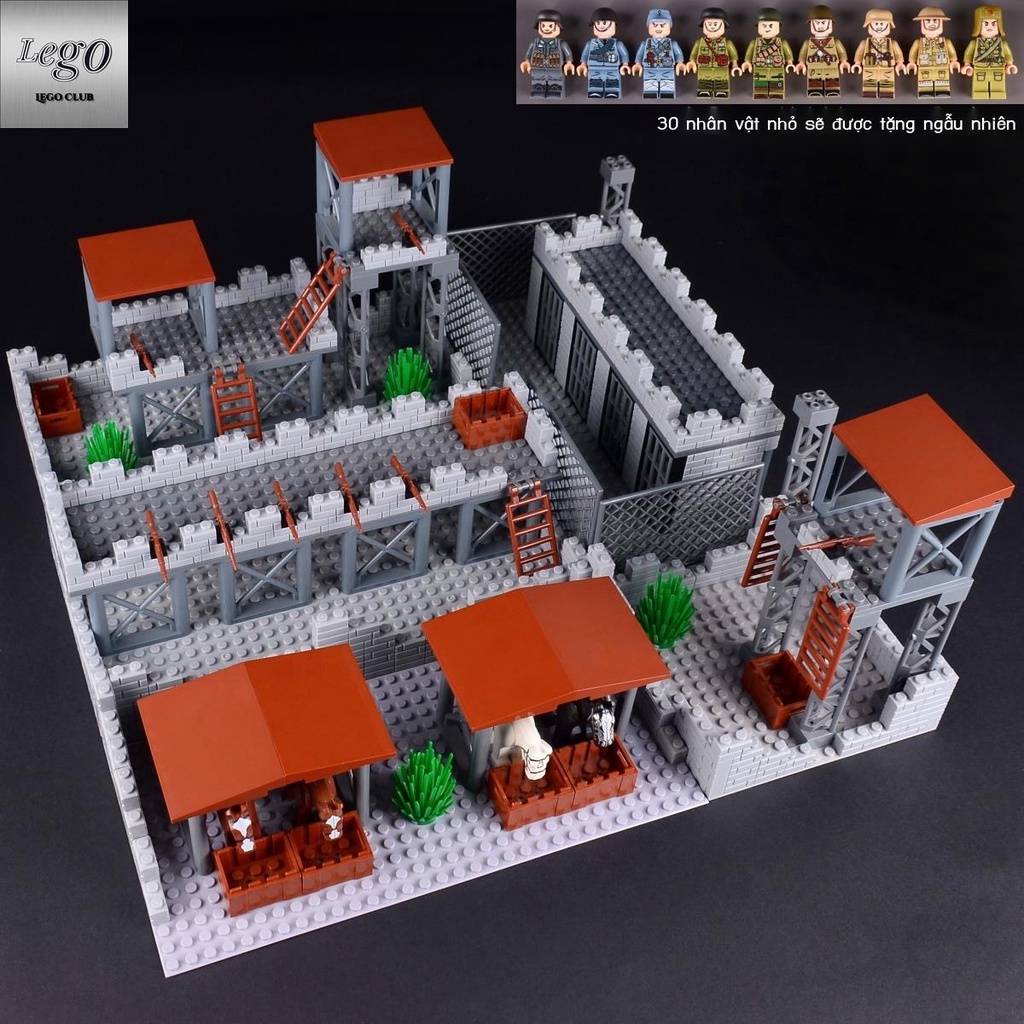 💥Sẵn sàng giao hàng🎊Tương thích LEGO Block Resident Base Quân sự Thế chiến II Ruins Cảnh tường thành cổ Lâu đài Xây dự