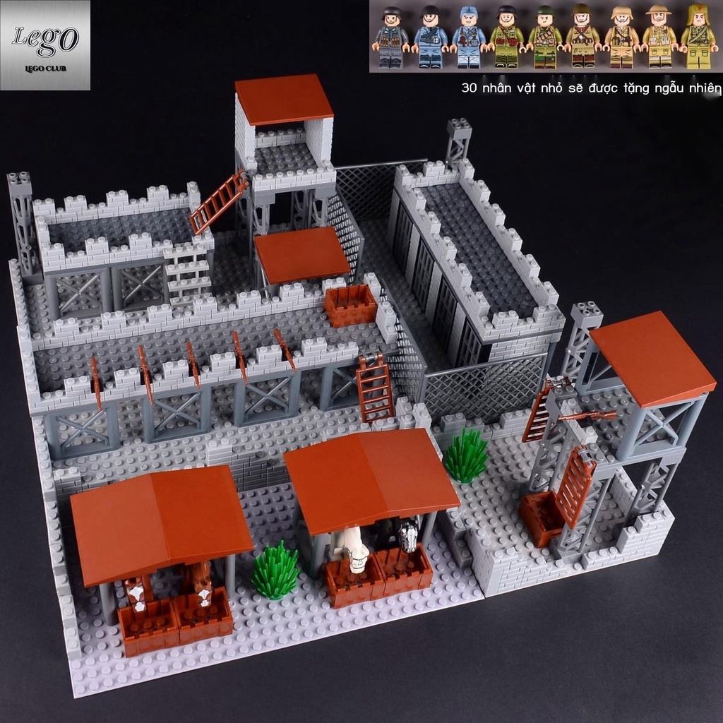💥Sẵn sàng giao hàng🎊Tương thích LEGO Block Resident Base Quân sự Thế chiến II Ruins Cảnh tường thành cổ Lâu đài Xây dự