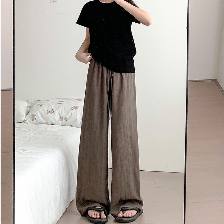 Jiashucheng Quần Dài Ống Rộng Bằng Vải Cotton Lanh Mỏng Màu Nâu Phong Cách Nhật Bản Thời Trang Mùa Hè Dành Cho Nữ