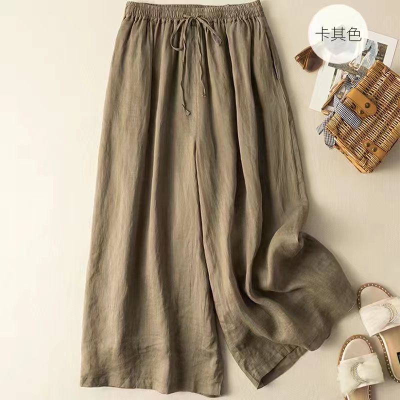 Jiashucheng Quần Culottes Cotton Lanh Mỏng Lưng Cao Thoáng Khí Phong Cách Mới Mùa Hè Cho Nữ