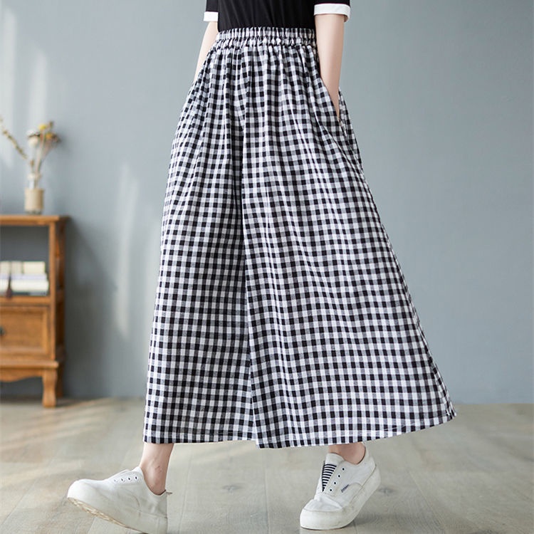 Jiashucheng Quần Culottes Ống Rộng Họa Tiết Kẻ Sọc Phong Cách Nhật Bản Thời Trang Mùa Hè Mới Cho Nữ