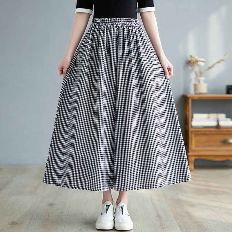 Jiashucheng Quần Culottes Ống Rộng Họa Tiết Kẻ Sọc Phong Cách Nhật Bản Thời Trang Mùa Hè Mới Cho Nữ