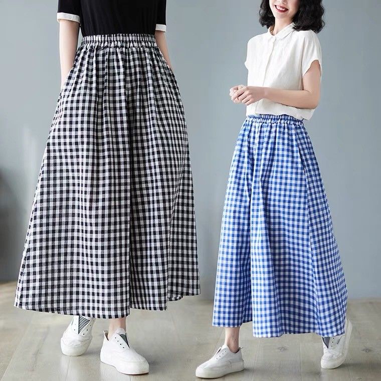 Jiashucheng Quần Culottes Ống Rộng Họa Tiết Kẻ Sọc Phong Cách Nhật Bản Thời Trang Mùa Hè Mới Cho Nữ