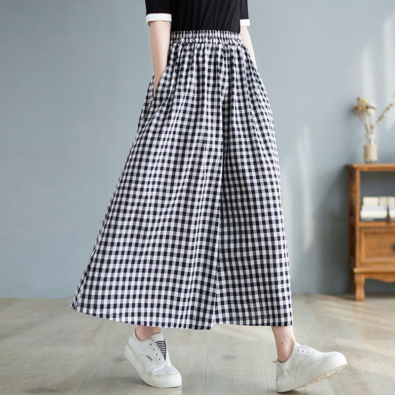 Jiashucheng Quần Culottes Ống Rộng Họa Tiết Kẻ Sọc Phong Cách Nhật Bản Thời Trang Mùa Hè Mới Cho Nữ