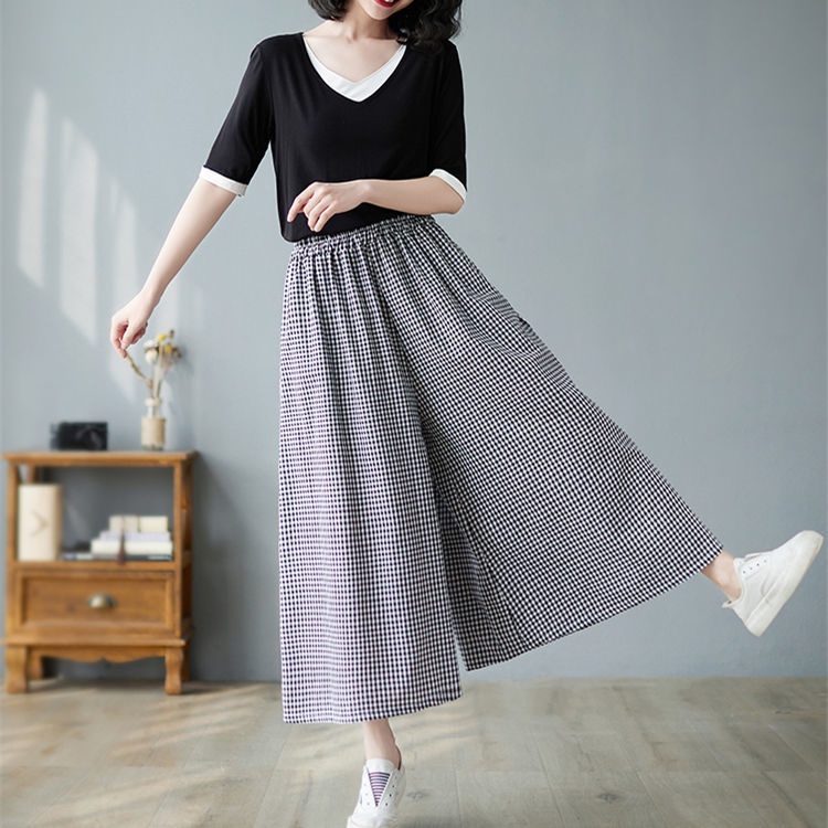 Jiashucheng Quần Culottes Ống Rộng Họa Tiết Kẻ Sọc Phong Cách Nhật Bản Thời Trang Mùa Hè Mới Cho Nữ