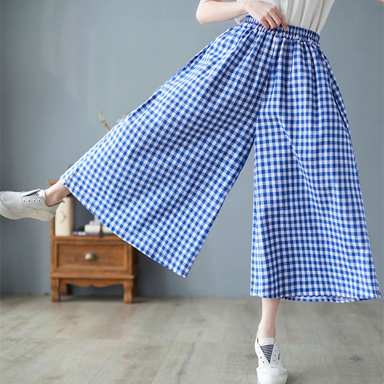 Jiashucheng Quần Culottes Ống Rộng Họa Tiết Kẻ Sọc Phong Cách Nhật Bản Thời Trang Mùa Hè Mới Cho Nữ