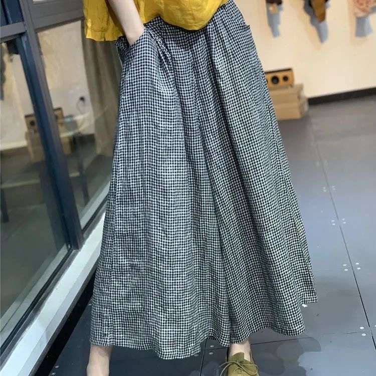 Jiashucheng Quần Cotton Lanh Giả Sọc Caro Dáng Rộng Phong Cách Mới Mùa Xuân Hè Cho Nữ
