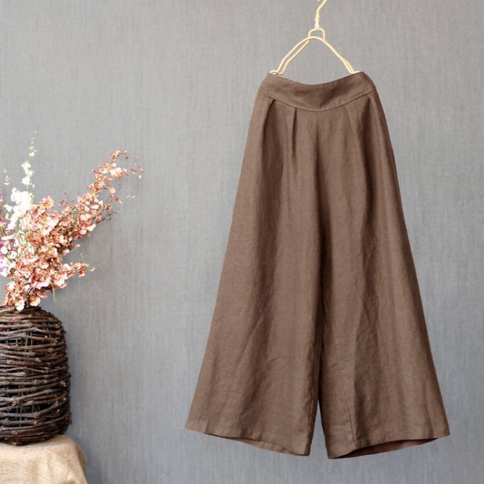 Jiashucheng Quần Dài Vải Lanh Cotton Ống Rộng Lưng Cao Tới Mắt Cá Màu Trơn Kiểu Mới Mùa Hè Cho Nữ