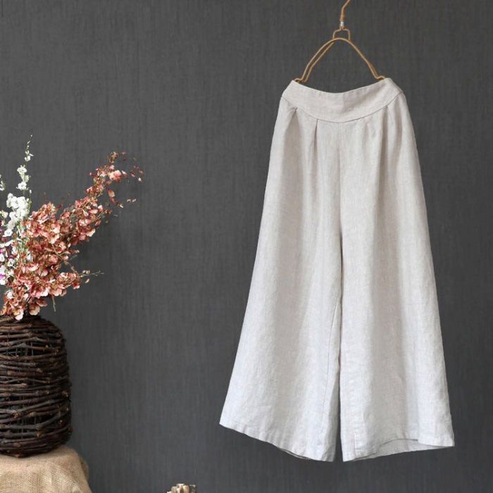Jiashucheng Quần Dài Vải Lanh Cotton Ống Rộng Lưng Cao Tới Mắt Cá Màu Trơn Kiểu Mới Mùa Hè Cho Nữ