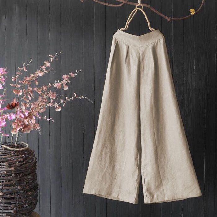 Jiashucheng Quần Dài Vải Lanh Cotton Ống Rộng Lưng Cao Tới Mắt Cá Màu Trơn Kiểu Mới Mùa Hè Cho Nữ