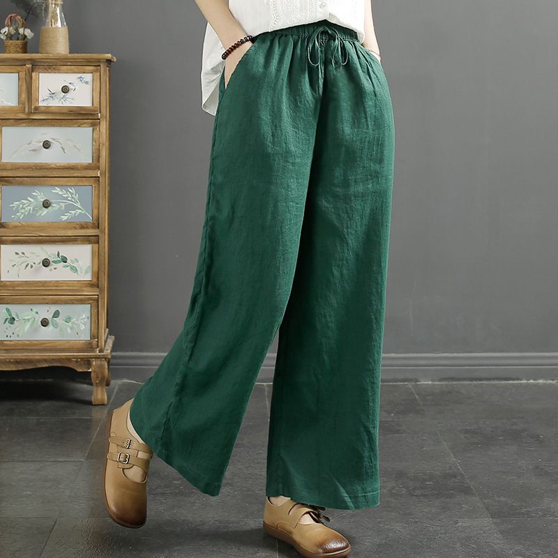 Jiashucheng Quần Dài Ống Rộng Vải Lanh Cotton Màu Sắc Đơn Giản Thời Trang Mùa Hè Cho Nữ