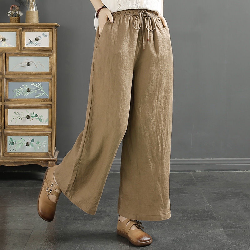 Jiashucheng Quần Dài Ống Rộng Vải Lanh Cotton Màu Sắc Đơn Giản Thời Trang Mùa Hè Cho Nữ