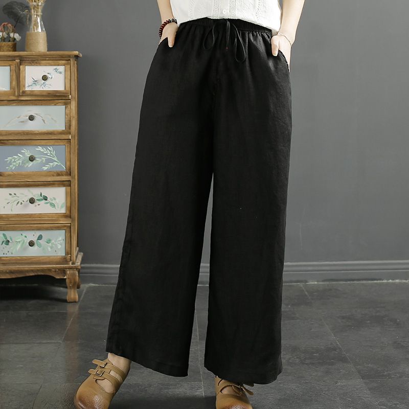 Jiashucheng Quần Dài Ống Rộng Vải Lanh Cotton Màu Sắc Đơn Giản Thời Trang Mùa Hè Cho Nữ