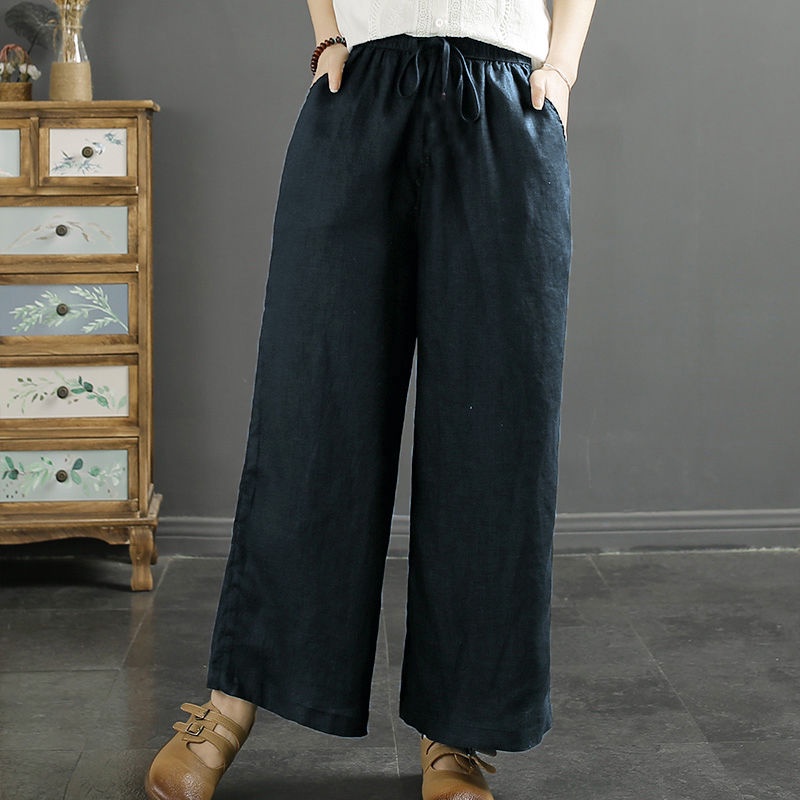 Jiashucheng Quần Dài Ống Rộng Vải Lanh Cotton Màu Sắc Đơn Giản Thời Trang Mùa Hè Cho Nữ