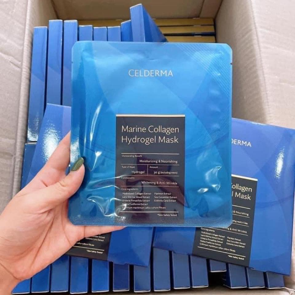 Mặt Nạ Thạch Celderma Marine Collagen Hydrogen Mask Màu xanh