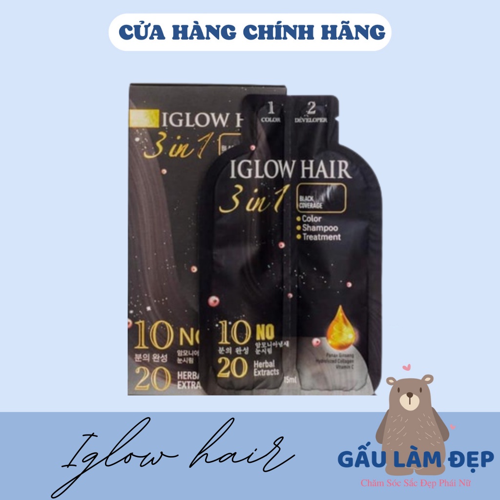 Dầu Gội Phủ Bạc Tóc Hàn Quốc Iglow Hair 3 in 1
