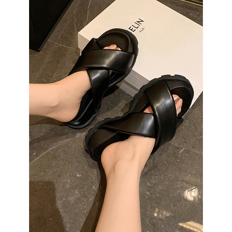 Dép Sandal Đế Xuồng Dày Quai Chéo Hở Ngón Phong Cách Mới 2023