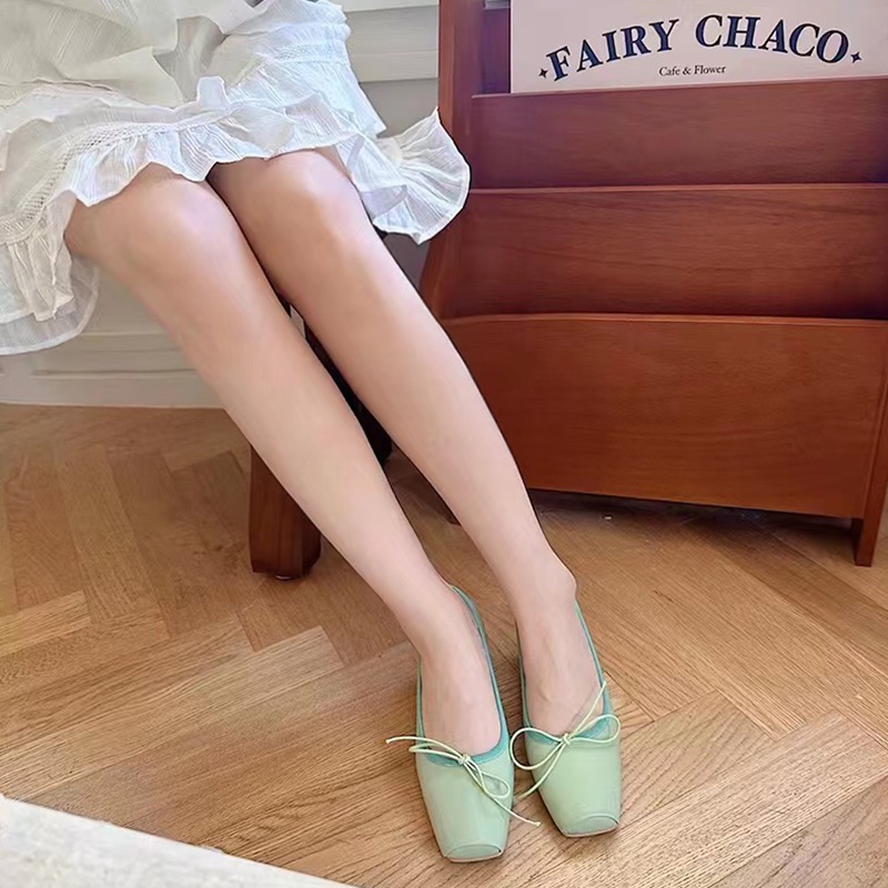 Giày Múa Ba Lê Đế Mềm Mũi Vuông Đính Nơ Thời Trang Mùa Hè 2023