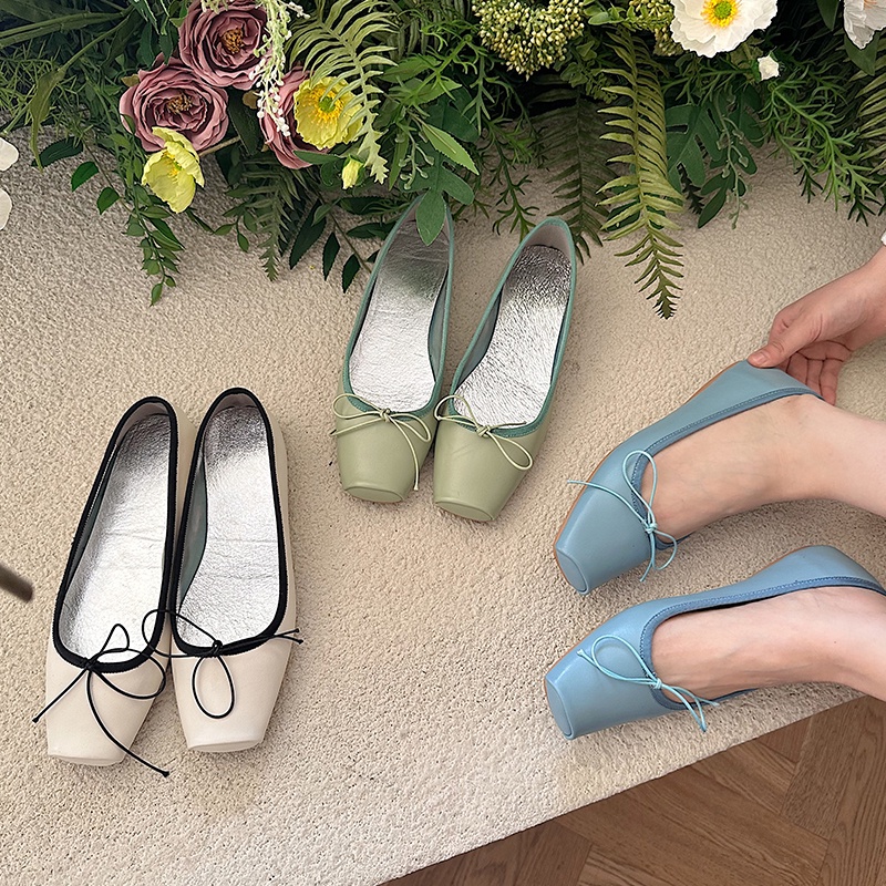 Giày Múa Ba Lê Đế Mềm Mũi Vuông Đính Nơ Thời Trang Mùa Hè 2023