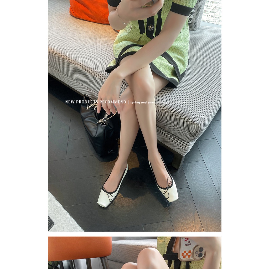 Giày Múa Ba Lê Đế Mềm Mũi Vuông Đính Nơ Thời Trang Mùa Hè 2023