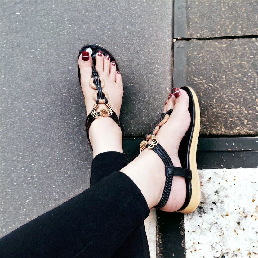 Sandal nữ đế bằng quai mảnh đính đá - Dép sandan nữ quai hậu đi học bánh bèo thời trang nhiều màu