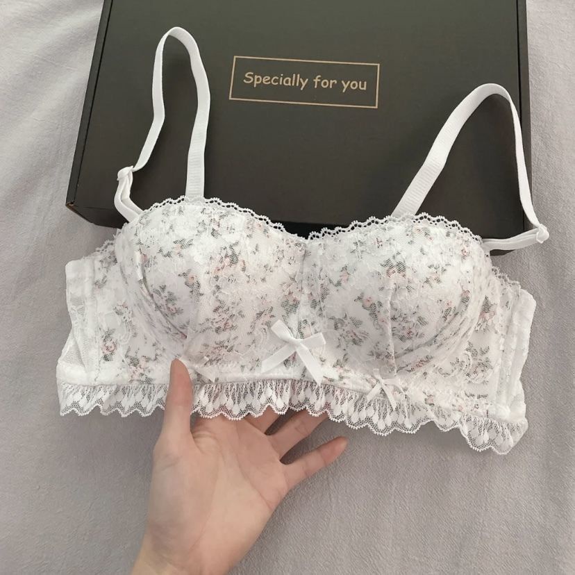 Jiashucheng Áo Ngực Không Gọng Thép Chống Trượt Họa Tiết Hoa Nhỏ Màu Trơn Phong Cách Mới Quyến Rũ Cho Nữ