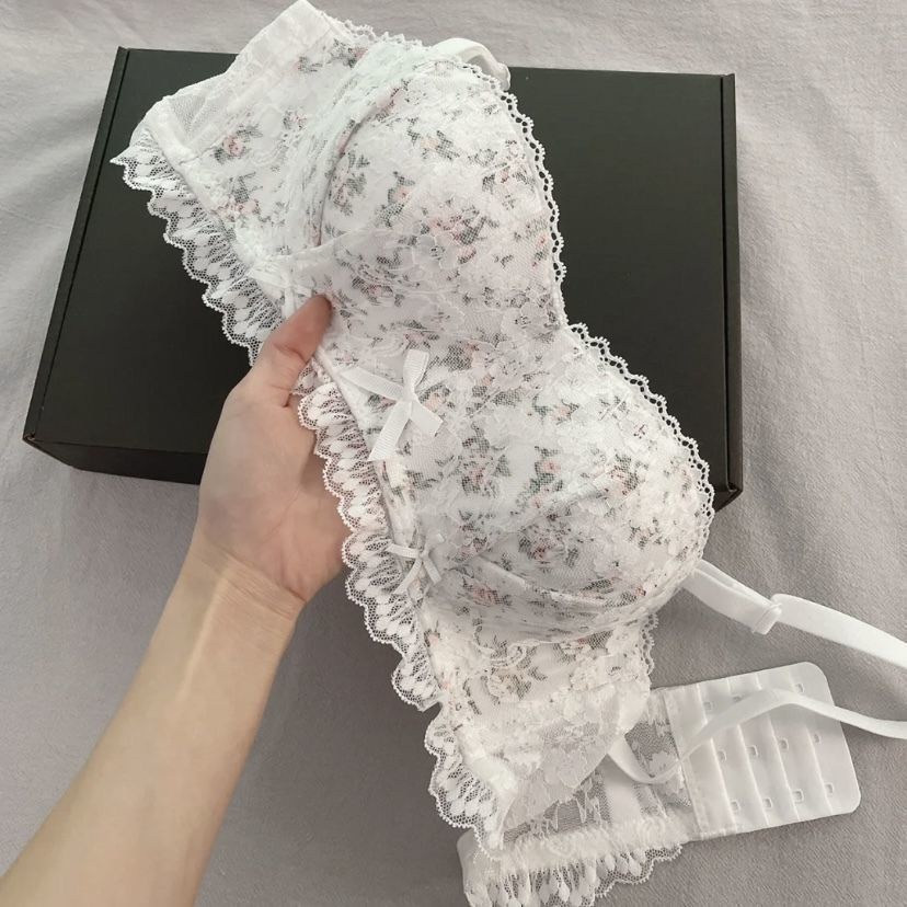 Jiashucheng Áo Ngực Không Gọng Thép Chống Trượt Họa Tiết Hoa Nhỏ Màu Trơn Phong Cách Mới Quyến Rũ Cho Nữ