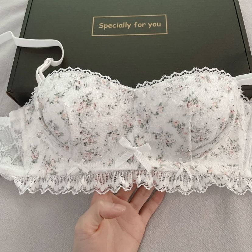 Jiashucheng Áo Ngực Không Gọng Thép Chống Trượt Họa Tiết Hoa Nhỏ Màu Trơn Phong Cách Mới Quyến Rũ Cho Nữ