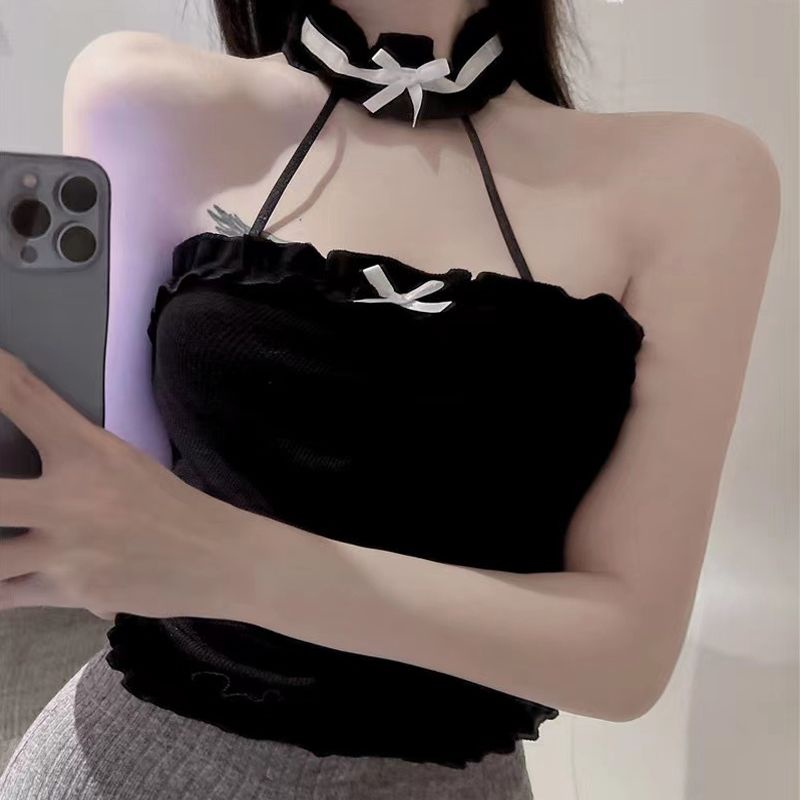 Jiashucheng [Có Đệm Ngực] Áo Hai Dây Ngắn Thắt Nơ Mùa Hè Cho Nữ