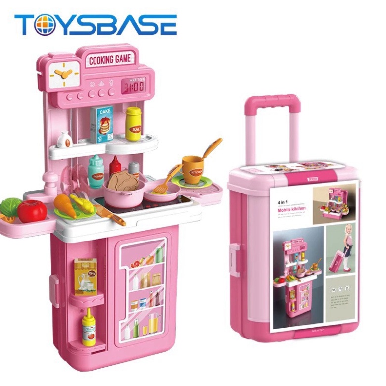 Đồ chơi vali kéo nhà bếp cỡ lớn màu hồng 4in1 dành cho các bé gái nấu ăn