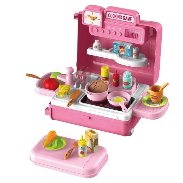 Đồ chơi vali kéo nhà bếp cỡ lớn màu hồng 4in1 dành cho các bé gái nấu ăn