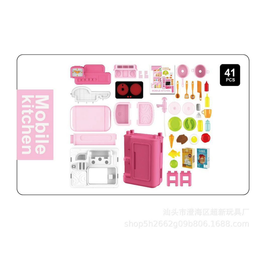 Đồ chơi vali kéo nhà bếp cỡ lớn màu hồng 4in1 dành cho các bé gái nấu ăn