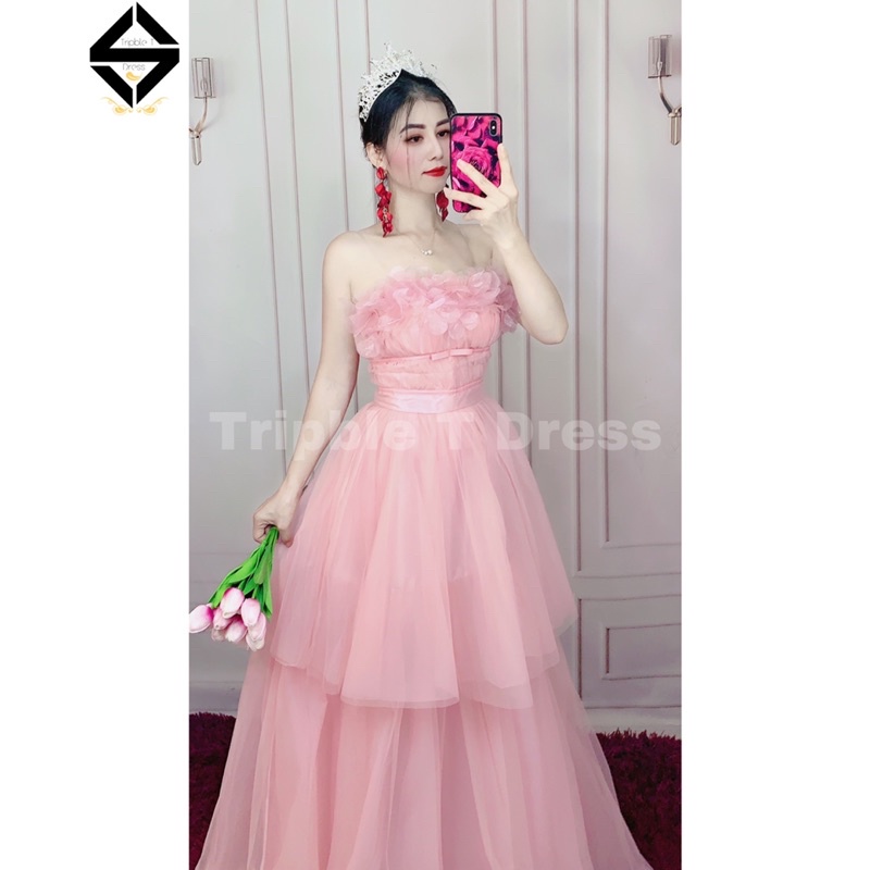 Đầm maxi mặc cưới TRIPBLE T DRESS 2 tầng cúp kết cánh hoa - size S/M/L