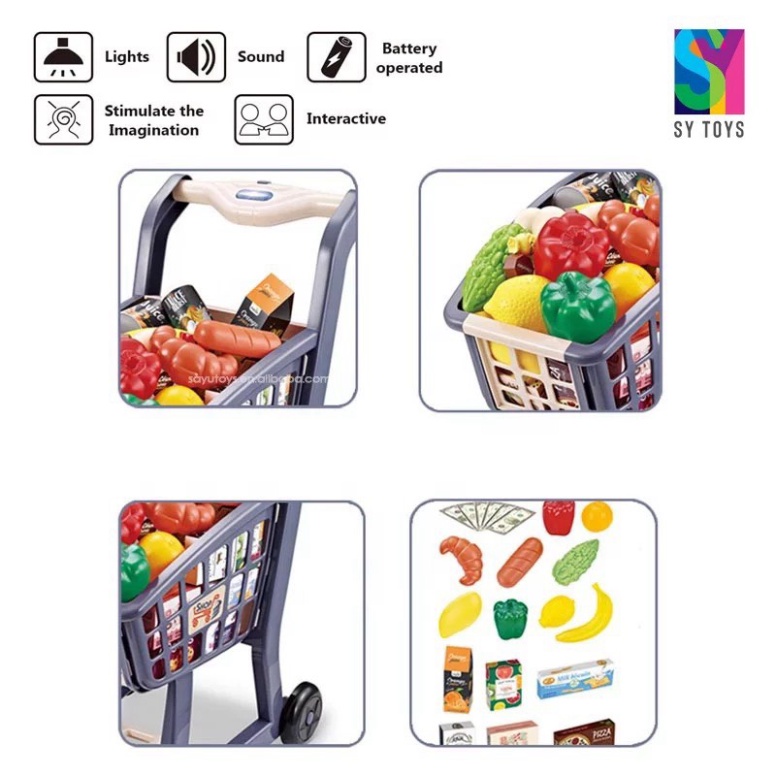 Đồ chơi xe đẩy siêu thị có đèn nhạc  41PCS chi tiết to, kích thước lớn, hàng Cao cấp