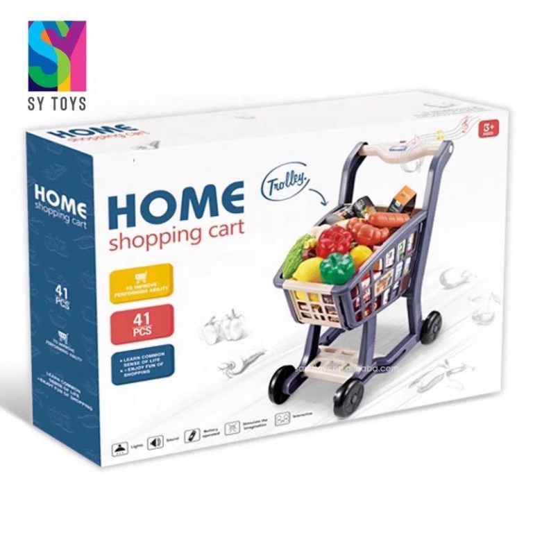 Đồ chơi xe đẩy siêu thị có đèn nhạc  41PCS chi tiết to, kích thước lớn, hàng Cao cấp