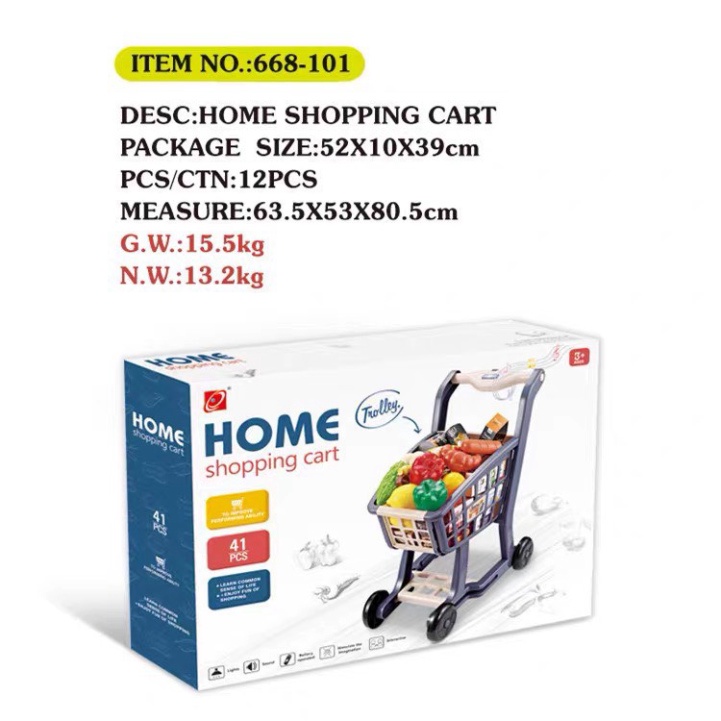 Đồ chơi xe đẩy siêu thị có đèn nhạc  41PCS chi tiết to, kích thước lớn, hàng Cao cấp