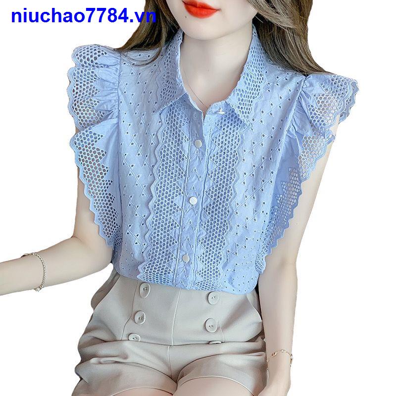Áo Sơ Mi Ngắn Tay Họa Tiết Thêu Phong Cách Pháp Thời Trang Mùa Hè Cho Nữ