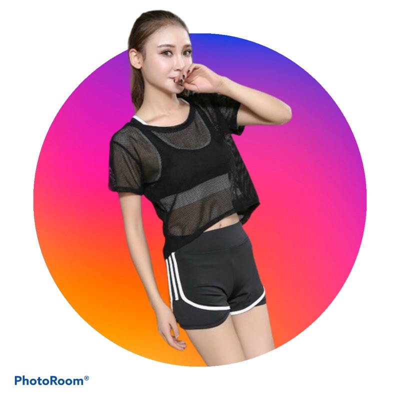 Croptop Tập Gym, Zumba, Thể Thao nữ, Áo Lưới Có Tay từ 45 - 57kg CRTL09