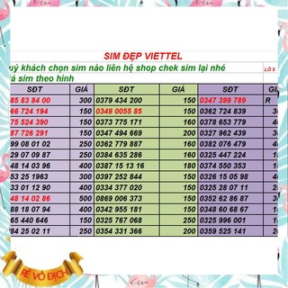 SIM VIETTEL SIM SỐ ĐẸP PHONG THỦY LÔ 1 _ ĐẸP