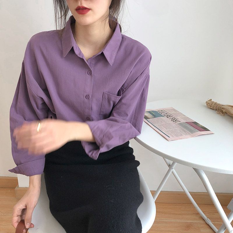 Jiashucheng Áo Sơ Mi Tay Dài Màu Tím Phong Cách Hàn Quốc Cổ Điển Thời Trang Mùa Xuân Mới Cho Nữ