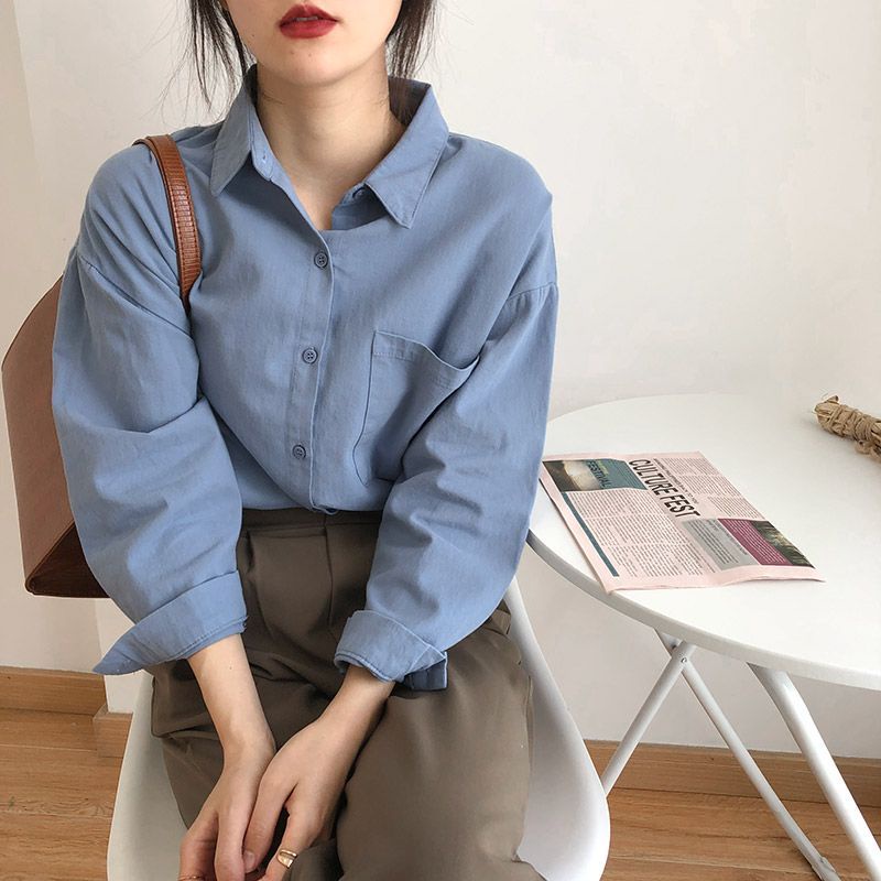 Jiashucheng Áo Sơ Mi Tay Dài Màu Tím Phong Cách Hàn Quốc Cổ Điển Thời Trang Mùa Xuân Mới Cho Nữ