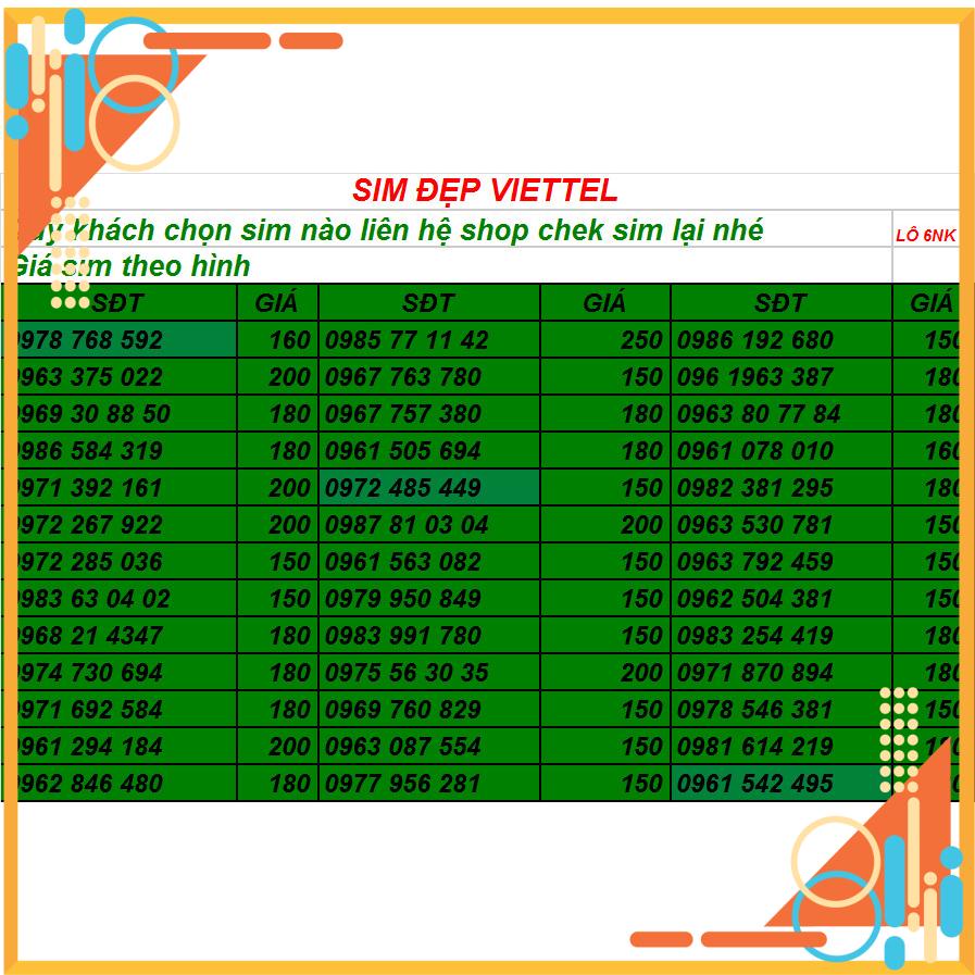 SIM 4G 1 NĂM SIM VIETTEL PHONG THỦY TẠI ĐÂY LÔ 7 hottt _ 5*