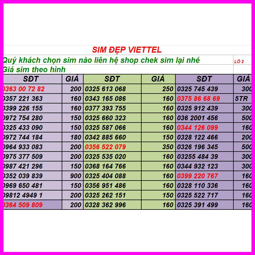 SIM 4G 1 NĂM SIM VIETTEL SỐ ĐẸP 09 LÔ 2 hottt ***