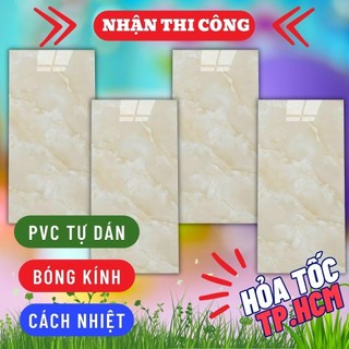 Miếng Xốp Dán Tường Giả Đá Bóng có Sẵn Keo, Kích Thước 30cm x 60cm, PVC đá vàng 30x60