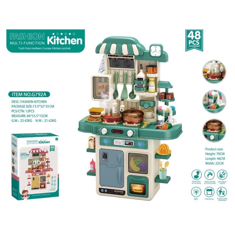 Đồ chơi nấu ăn mô phổng nhà bếp cho bé Fashion Kitchen 48 Chi Tiết - Hiệu ứng hơi nước Baostore
