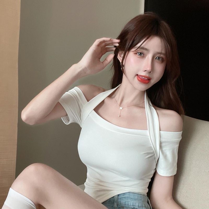 Jiashucheng Áo Thun Nữ Lệch Vai Phong Cách Mới