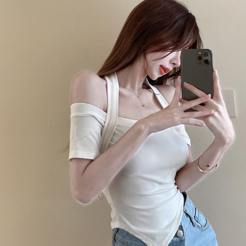 Jiashucheng Áo Thun Nữ Lệch Vai Phong Cách Mới